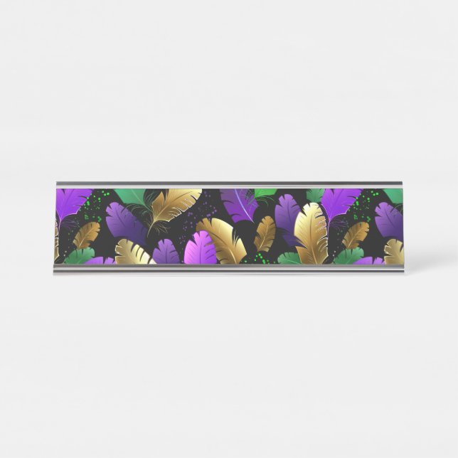 Seamless Pattern with Mardi Gras feathers Desk Name Plate (Front)