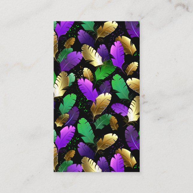 Seamless Pattern with Mardi Gras feathers Discount Card (Front)