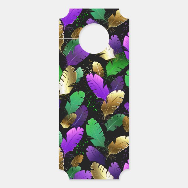 Seamless Pattern with Mardi Gras feathers Door Hanger (Front)