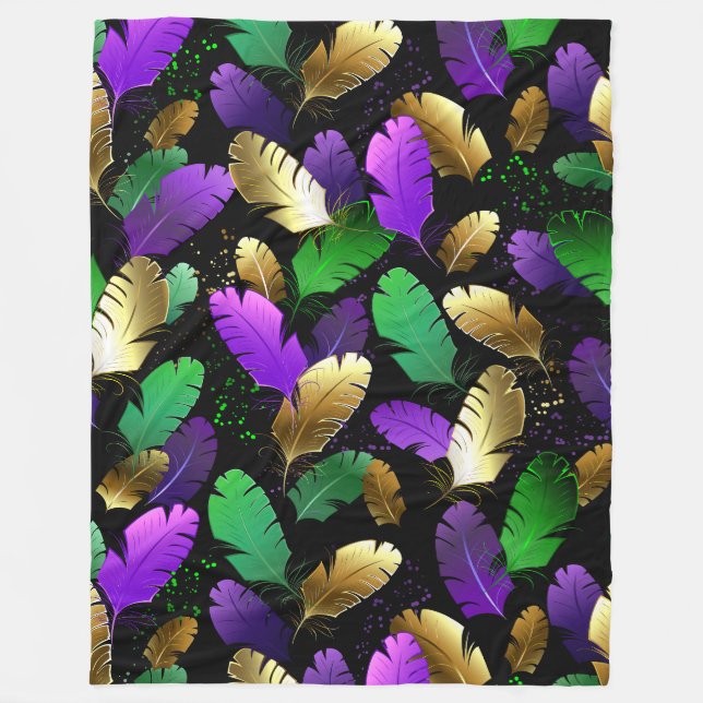 Seamless Pattern with Mardi Gras feathers Fleece Blanket (Front)