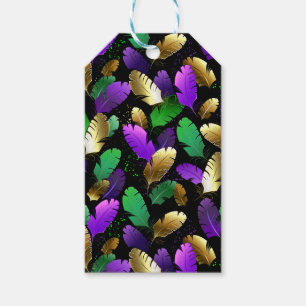 Seamless Pattern with Mardi Gras feathers Gift Tags