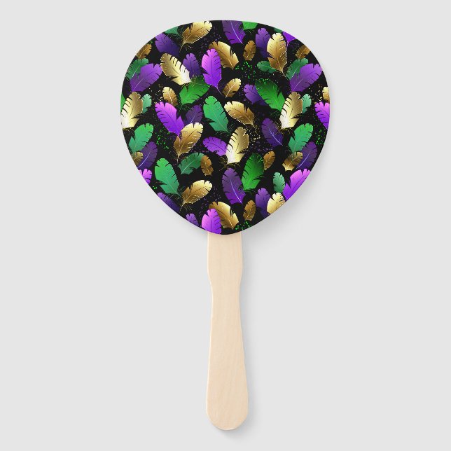 Seamless Pattern with Mardi Gras feathers Hand Fan (Front)