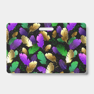 Seamless Pattern with Mardi Gras feathers ID Badge