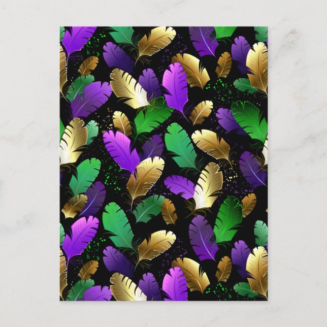 Seamless Pattern with Mardi Gras feathers Invitation Postcard (Front)