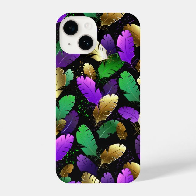 Seamless Pattern with Mardi Gras feathers iPhone Case (Back)