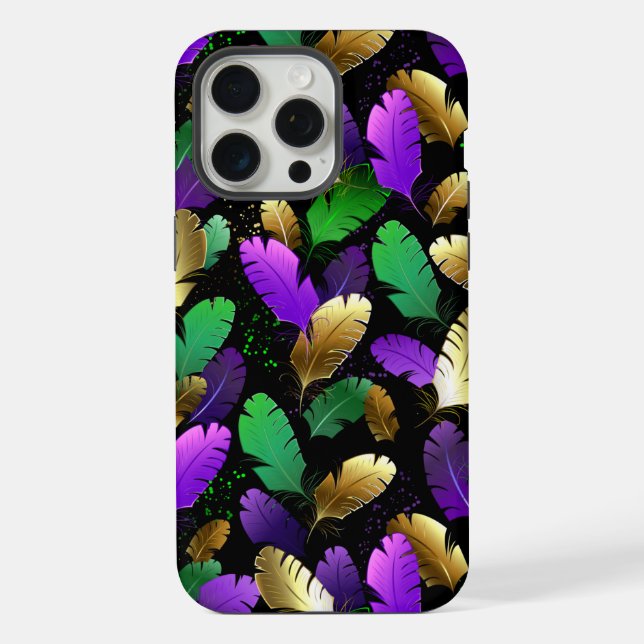 Seamless Pattern with Mardi Gras feathers iPhone Case (Back)