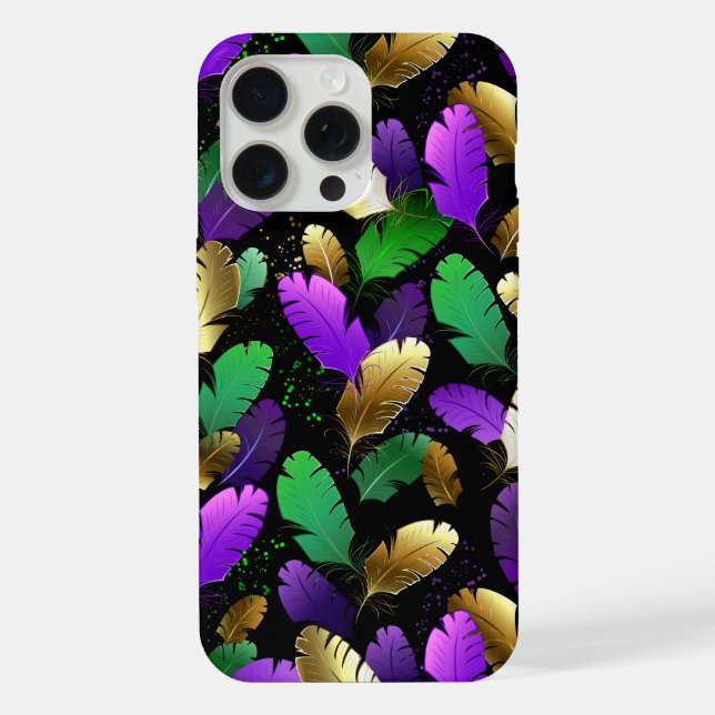 Seamless Pattern with Mardi Gras feathers iPhone Case (Back)