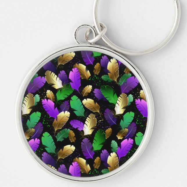 Seamless Pattern with Mardi Gras feathers Key Ring (Front)