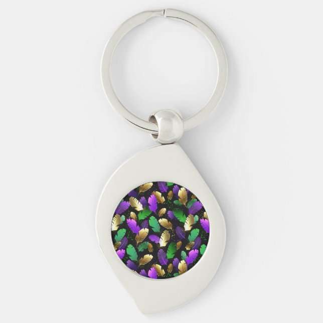 Seamless Pattern with Mardi Gras feathers Key Ring (Front)