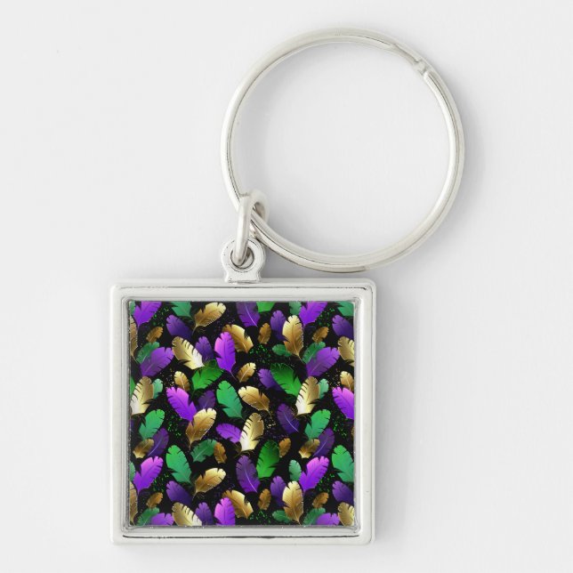 Seamless Pattern with Mardi Gras feathers Key Ring (Front)