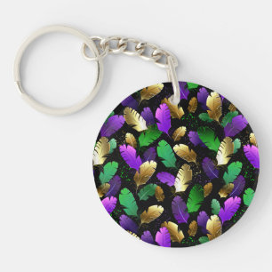 Seamless Pattern with Mardi Gras feathers Key Ring