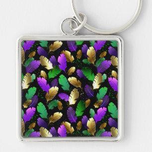 Seamless Pattern with Mardi Gras feathers Key Ring