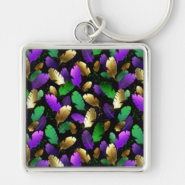 Seamless Pattern with Mardi Gras feathers Key Ring (Front)
