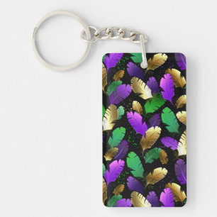 Seamless Pattern with Mardi Gras feathers Key Ring