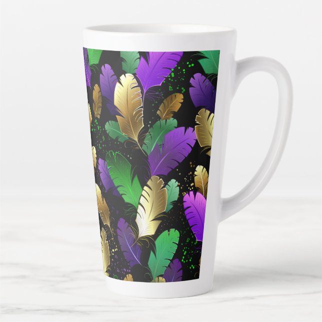 Seamless Pattern with Mardi Gras feathers Latte Mug (Right)