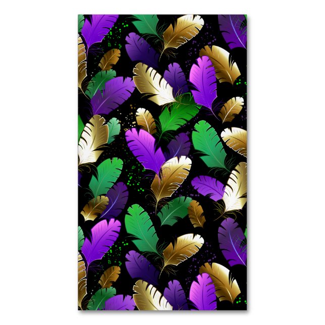 Seamless Pattern with Mardi Gras feathers Magnetic Business Card (Front Vertical)