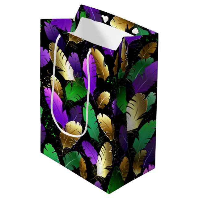 Seamless Pattern with Mardi Gras feathers Medium Gift Bag (Front Angled)