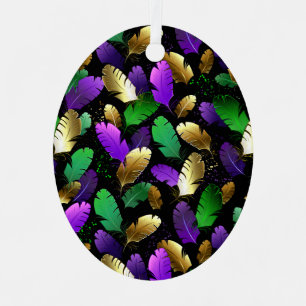 Seamless Pattern with Mardi Gras feathers Metal Tree Decoration