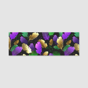 Seamless Pattern with Mardi Gras feathers Name Tag