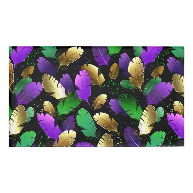 Seamless Pattern with Mardi Gras feathers Name Tag (Front)