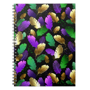 Seamless Pattern with Mardi Gras feathers Notebook