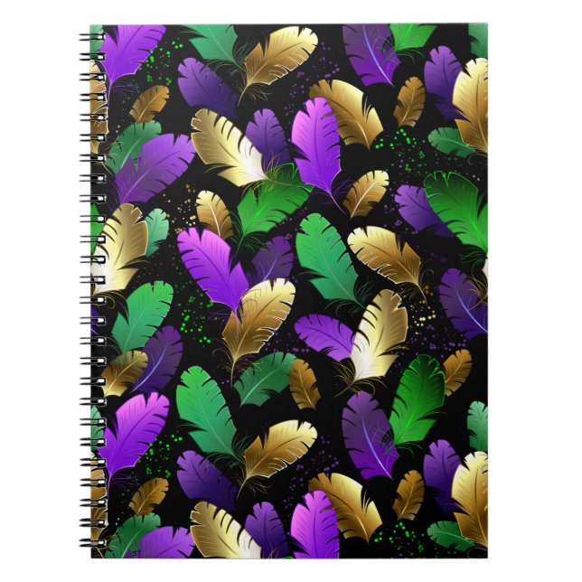 Seamless Pattern with Mardi Gras feathers Notebook (Front)