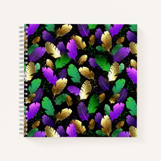 Seamless Pattern with Mardi Gras feathers Notebook (Front)