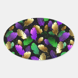 Seamless Pattern with Mardi Gras feathers Oval Sticker