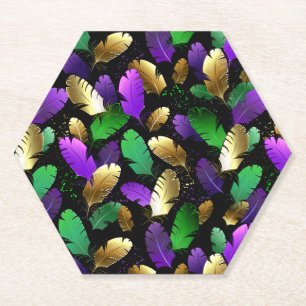 Seamless Pattern with Mardi Gras feathers Paper Coaster