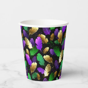 Seamless Pattern with Mardi Gras feathers Paper Cups