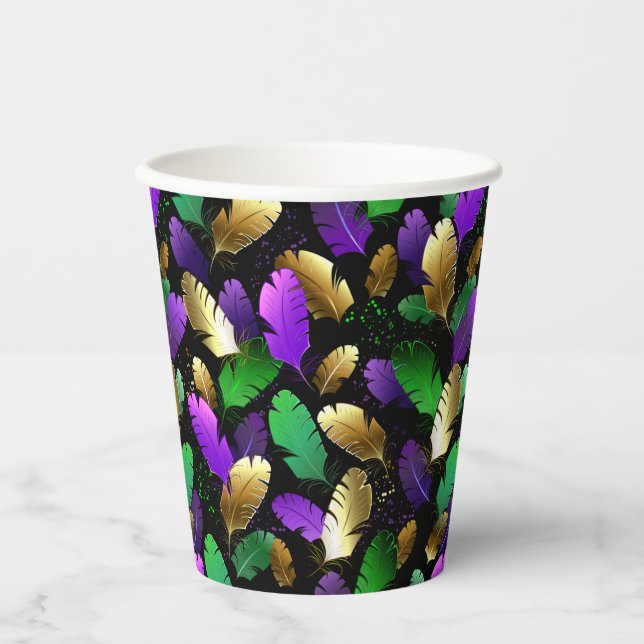 Seamless Pattern with Mardi Gras feathers Paper Cups (Front)