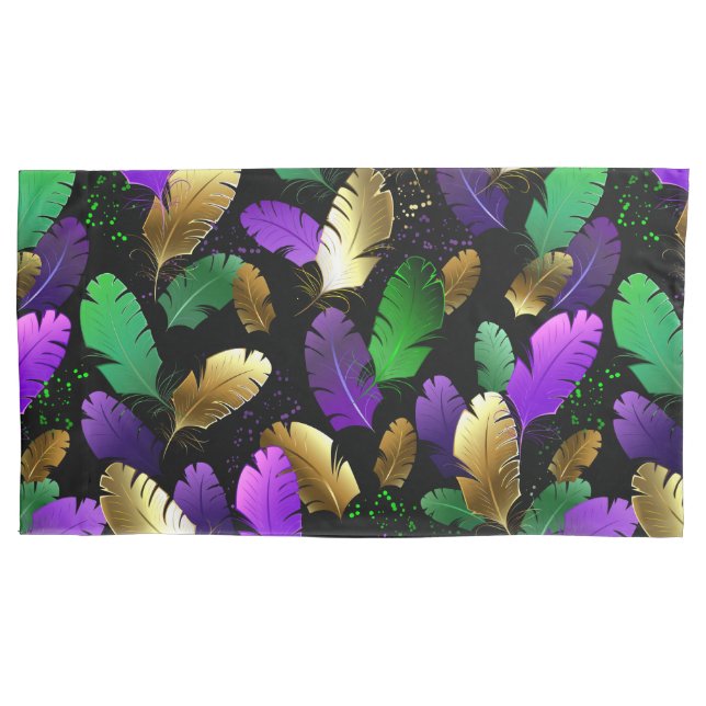 Seamless Pattern with Mardi Gras feathers Pillowcase (Front-Left)