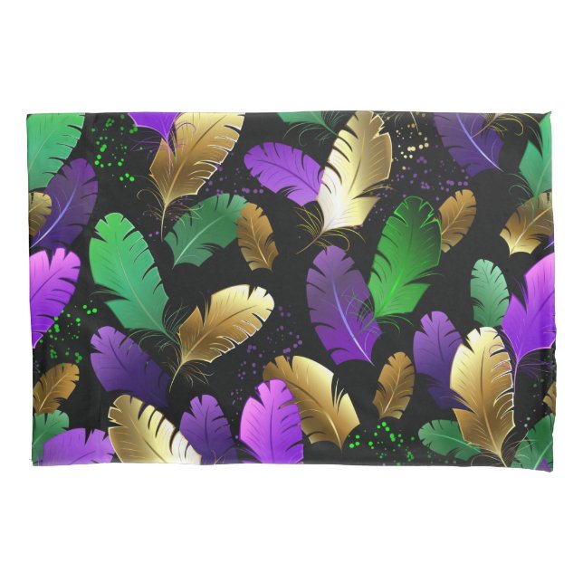 Seamless Pattern with Mardi Gras feathers Pillowcase (Front-Left)