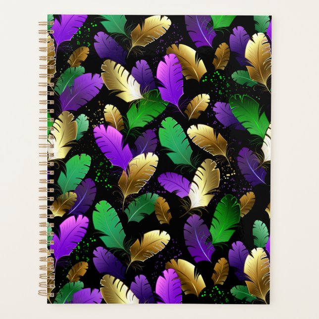 Seamless Pattern with Mardi Gras feathers Planner (Front)