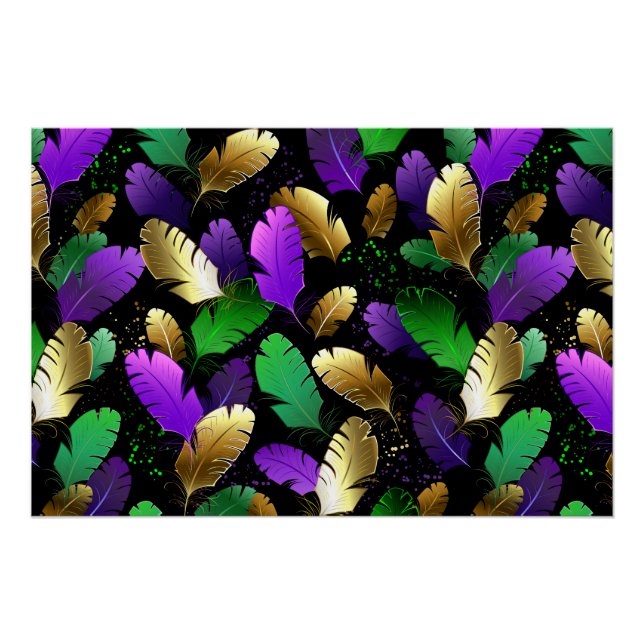 Seamless Pattern with Mardi Gras feathers Poster (Front)