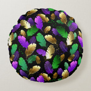 Seamless Pattern with Mardi Gras feathers Round Cushion