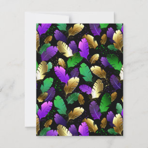 Seamless Pattern with Mardi Gras feathers RSVP Card