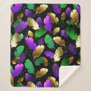 Seamless Pattern with Mardi Gras feathers Sherpa Blanket