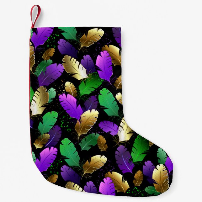 Seamless Pattern with Mardi Gras feathers Small Christmas Stocking (Front)