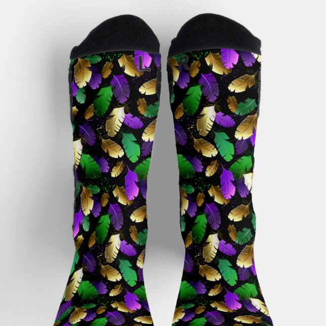 Seamless Pattern with Mardi Gras feathers Socks (Top)