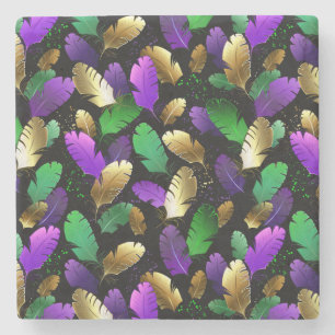 Seamless Pattern with Mardi Gras feathers Stone Coaster