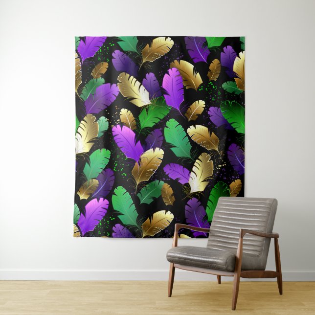 Seamless Pattern with Mardi Gras feathers Tapestry (In Situ)
