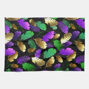 Seamless Pattern with Mardi Gras feathers Tea Towel