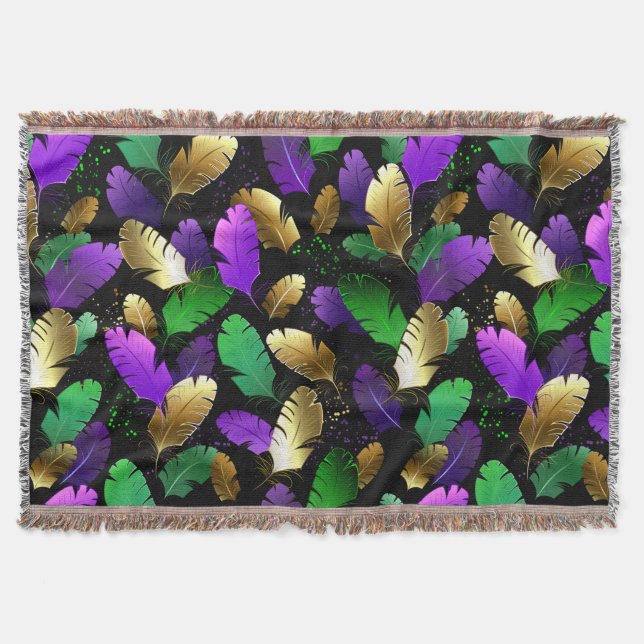 Seamless Pattern with Mardi Gras feathers Throw Blanket (Front)