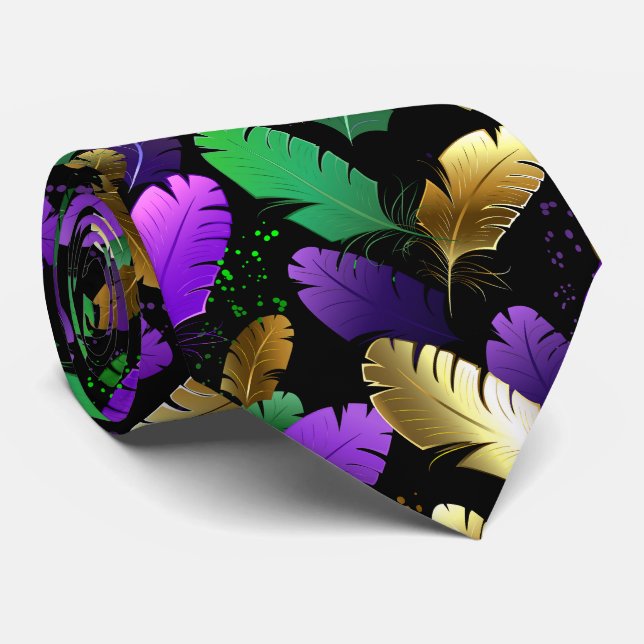 Seamless Pattern with Mardi Gras feathers Tie (Rolled)