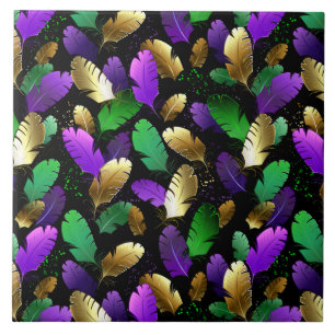 Seamless Pattern with Mardi Gras feathers Tile