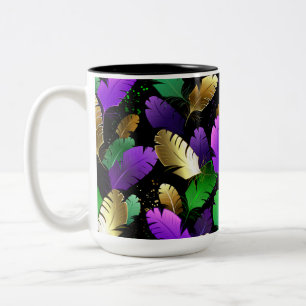 Seamless Pattern with Mardi Gras feathers Two-Tone Coffee Mug