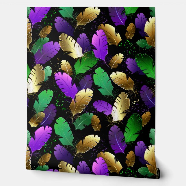 Seamless Pattern with Mardi Gras feathers Wallpaper (Unrolling)
