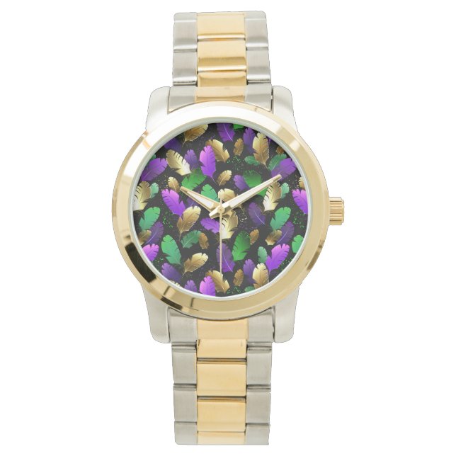 Seamless Pattern with Mardi Gras feathers Watch (Front)