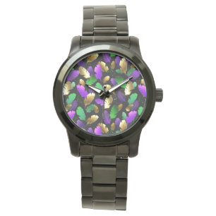 Seamless Pattern with Mardi Gras feathers Watch